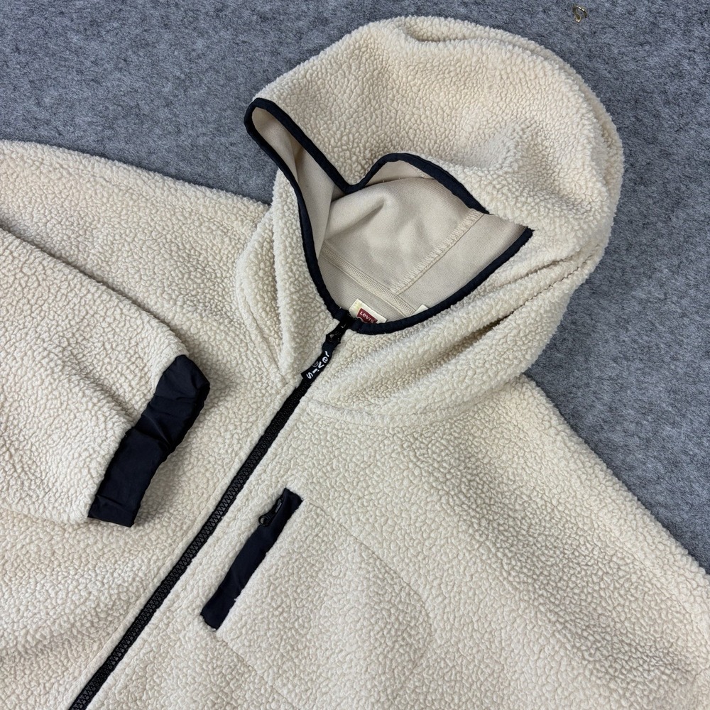 Levi's Sherpa Zip-up Sweatshirt Cream Men's XXL 2X Hooded Winter Outdoor Hike